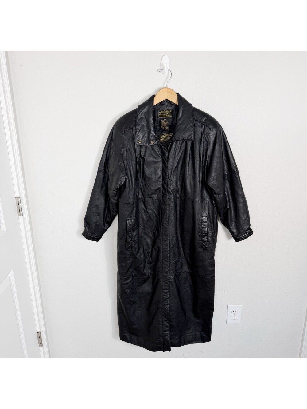 VTG 90’s Eddie Bauer Leather Black Over Coat Trench Coat Liner Men’s Medium